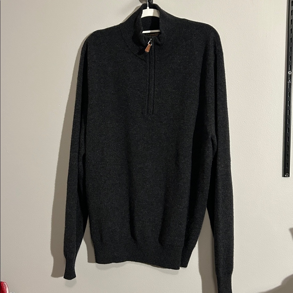 Allen Edmonds Cashmere Sweater Mens Large Gray 1/4 Zip Mock Neck Pullover